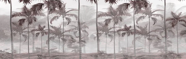 Foglie Tropicali Alberi Wallpaper Design Illustrazione — Foto Stock