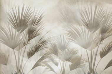 Tropik duvar kağıdı, tropik ağaçlar ve yapraklar, dijital baskı için duvar kağıdı tasarımı - 3D illüstrasyon