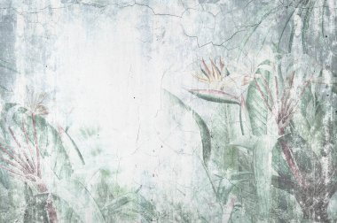 Tropik duvar kağıdı, tropik ağaçlar ve yapraklar, dijital baskı için duvar kağıdı tasarımı - 3D illüstrasyon