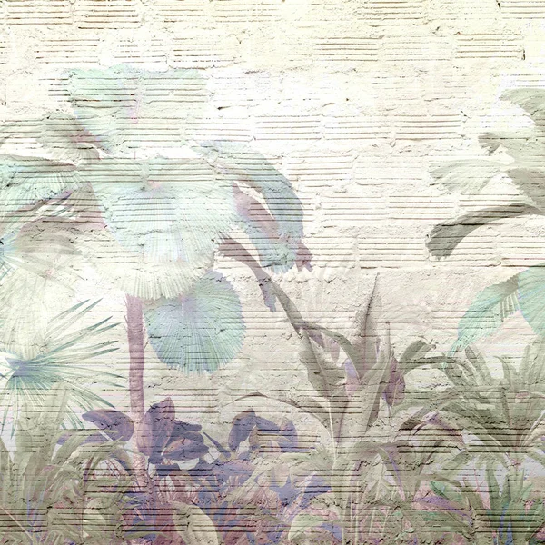 Тропические Обои Тропические Деревья Листья Дизайн Обоев Цифровой Печати Иллюстрация — стоковое фото