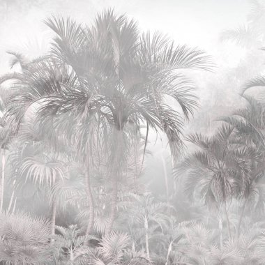 Tropik duvar kağıdı, tropik ağaçlar ve yapraklar, dijital baskı için duvar kağıdı tasarımı - 3D illüstrasyon