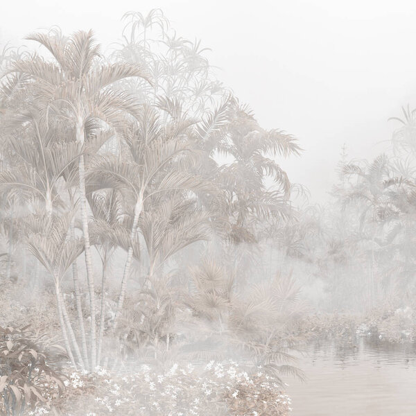 Tropical wallpaper, Tropic trees and leaves, wallpaper design for digital printing- 3d illustration