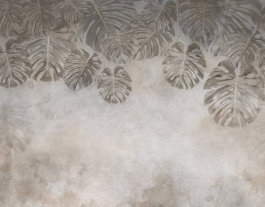 Tropik duvar kağıdı, tropik ağaçlar ve yapraklar, dijital baskı için duvar kağıdı tasarımı - 3D illüstrasyon