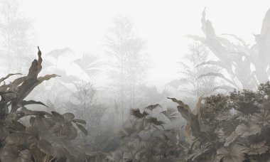 Tropik duvar kağıdı, tropik ağaçlar ve yapraklar, dijital baskı için duvar kağıdı tasarımı - 3D illüstrasyon