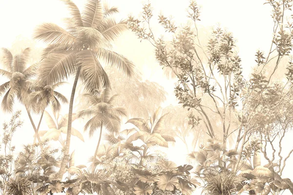 Tropische Tapeten Tropische Bäume Und Blätter Tapetendesign Für Digitaldruck Illustration — Stockfoto