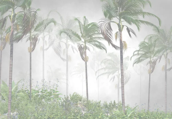 Tropiska Tapeter Tropiska Träd Och Blad Tapet Design För Digital — Stockfoto