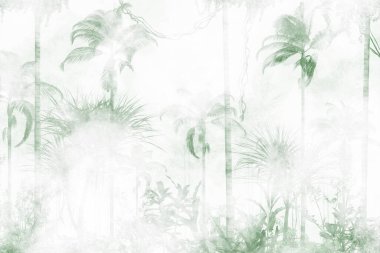 Tropical wallpaper, Tropic trees and leaves, wallpaper design for digital printing- 3d illustration clipart