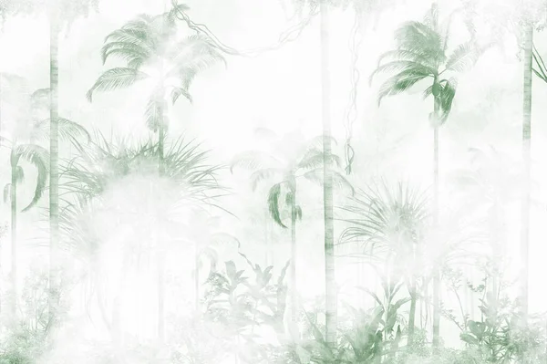熱帯の壁紙 熱帯の木々や葉 デジタル印刷のための壁紙デザイン 3Dイラスト — ストック写真