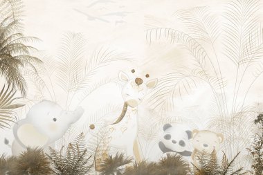 cute animals wallpaper design for kids room