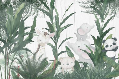 cute animals wallpaper design for kids room