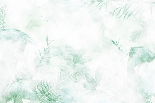 Alberi Tropicali Foglie Nebbia Foresta Disegno Carta Parati Illustrazione — Foto Stock