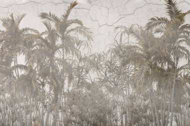 Tropik duvar kağıdı, tropik ağaçlar ve yapraklar, dijital baskı için duvar kağıdı tasarımı - 3D illüstrasyon