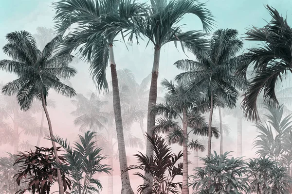 Tropik Duvar Kağıdı Tropik Ağaçlar Yapraklar Dijital Baskı Için Duvar — Stok fotoğraf