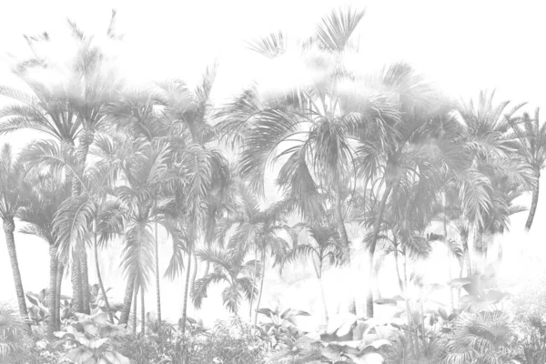Carta Parati Tropicale Alberi Foglie Tropicali Disegno Carta Parati Stampa — Foto Stock