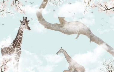 Tropik duvar kağıdı, tropik ağaçlar ve yapraklar, dijital baskı için duvar kağıdı tasarımı - 3D illüstrasyon