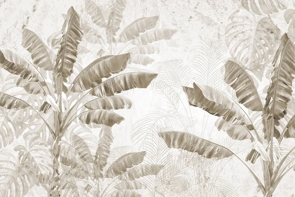 Tropical wallpaper, Tropic trees and leaves, wallpaper design for digital printing- 3d illustration