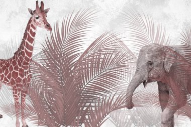 Tropik duvar kağıdı, tropik ağaçlar ve yapraklar, dijital baskı için duvar kağıdı tasarımı - 3D illüstrasyon