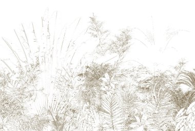 Tropik duvar kağıdı, tropik ağaçlar ve yapraklar, dijital baskı için duvar kağıdı tasarımı - 3D illüstrasyon