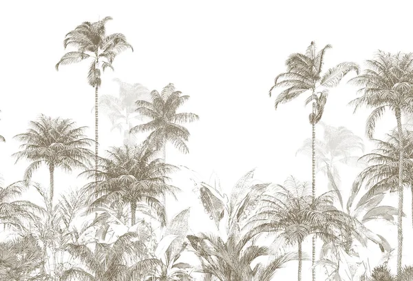 Tropikalna Tapeta Tropikalne Drzewa Liście Projekt Tapety Druku Cyfrowego Ilustracja — Zdjęcie stockowe