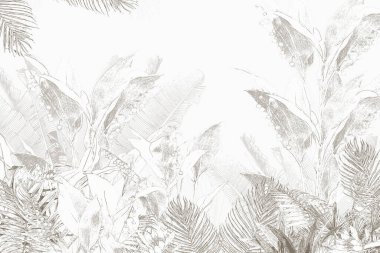 Tropik duvar kağıdı, tropik ağaçlar ve yapraklar, dijital baskı için duvar kağıdı tasarımı - 3D illüstrasyon