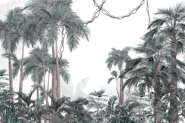 Tropické Tapety Tropické Stromy Listy Tapetový Design Pro Digitální Tisk — Stock fotografie