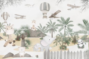 hayvanlarla ilgili safari çizgi filmi - 3 boyutlu illüstrasyon - çocuklar için illüstrasyon