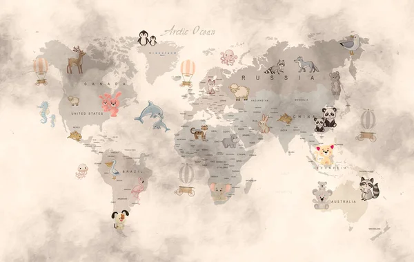 world map and animals