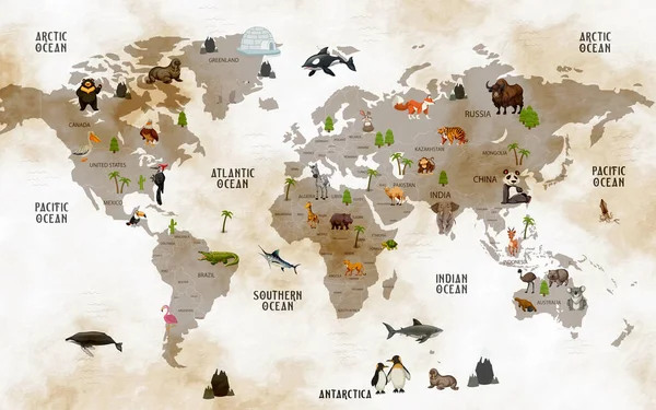 world map of different animals