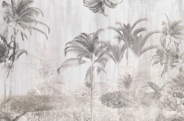 tropical palm tree and tropical leaves. 3 d rendering illustration