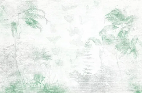 Palm Träd Löv Akvarell Bakgrund — Stockfoto
