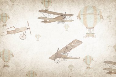 Eski kağıt uçaklarla donatılmış klasik bir arka plan. resimleme