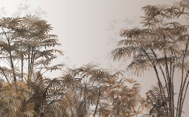 Ormandaki ağaç ve yapraklar. 3D çizim. yüksek kalite çizim