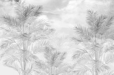 Tropik duvar kağıdı, tropik ağaçlar ve yapraklar, dijital baskı için duvar kağıdı tasarımı - 3D illüstrasyon