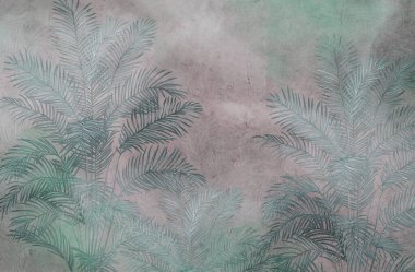 Tropik duvar kağıdı, tropik ağaçlar ve yapraklar, dijital baskı için duvar kağıdı tasarımı - 3D illüstrasyon