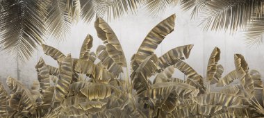 Tropik duvar kağıdı, tropik ağaçlar ve yapraklar, dijital baskı için duvar kağıdı tasarımı - 3D illüstrasyon