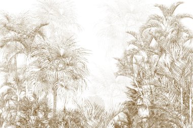 Tropik duvar kağıdı, tropik ağaçlar ve yapraklar, dijital baskı için duvar kağıdı tasarımı - 3D illüstrasyon