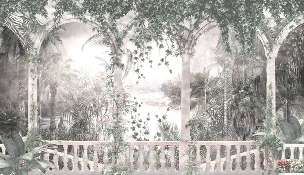 3 d illustration of a beautiful landscape with a garden
