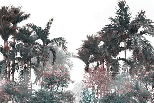 Trópusi Tapéta Trópusi Fák Levelek Tapéta Design Digitális Nyomtatás Illusztráció — Stock Fotó