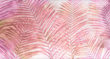 Tropik duvar kağıdı, tropik ağaçlar ve yapraklar, dijital baskı için duvar kağıdı tasarımı - 3D illüstrasyon