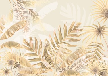 Tropik duvar kağıdı, tropik ağaçlar ve yapraklar, dijital baskı için duvar kağıdı tasarımı - 3D illüstrasyon