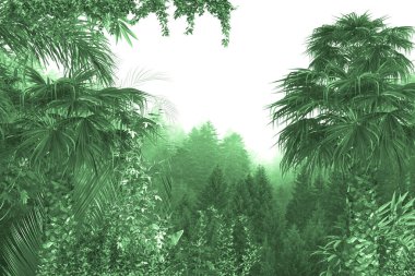 Tropik duvar kağıdı, tropik ağaçlar ve yapraklar, dijital baskı için duvar kağıdı tasarımı - 3D illüstrasyon