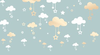 Sevimli bulutların ve yıldızların kusursuz vektör deseni