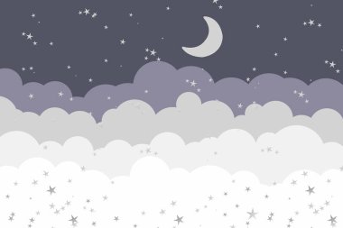 Ay 'la gece geçmişi. vektör illüstrasyonu