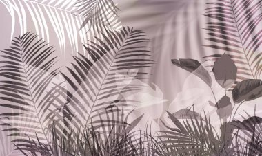 Tropik duvar kağıdı, tropik ağaçlar ve yapraklar, dijital baskı için duvar kağıdı tasarımı - 3D illüstrasyon
