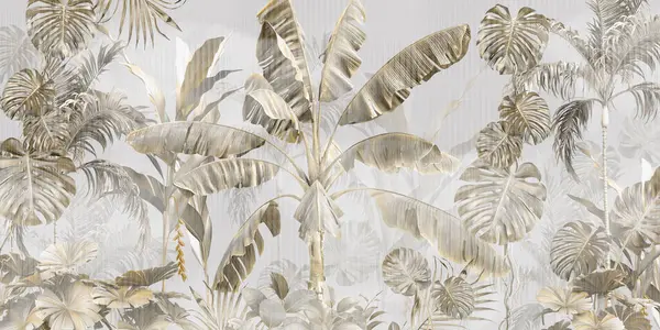 Tropical wallpaper, Tropic trees and leaves, wallpaper design for digital printing- 3d illustration