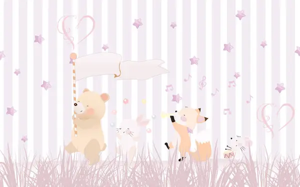 Niedliche Tiere Kinderzimmer Tapetendesign Illustration — Stockfoto