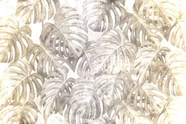 Tropik duvar kağıdı, tropik ağaçlar ve yapraklar, dijital baskı için duvar kağıdı tasarımı - 3D illüstrasyon