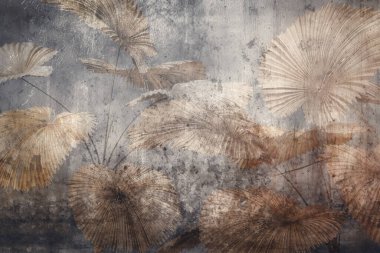 Tropik duvar kağıdı, tropik ağaçlar ve yapraklar, dijital baskı için duvar kağıdı tasarımı - 3D illüstrasyon