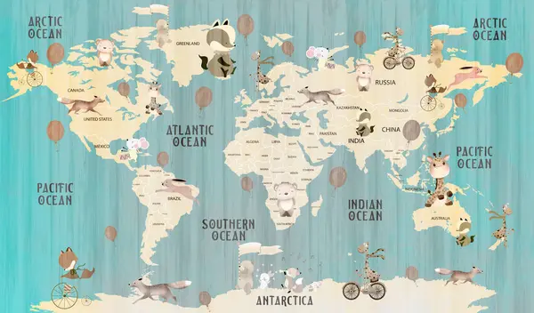 Vzdělávací Svět Mapa Tapety Design Pro Dětské Pokoje — Stock fotografie