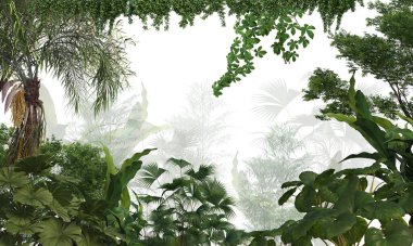 Tropik ağaçlar ve yapraklar duvar kağıdı tasarımı, yağlı boya etkisi